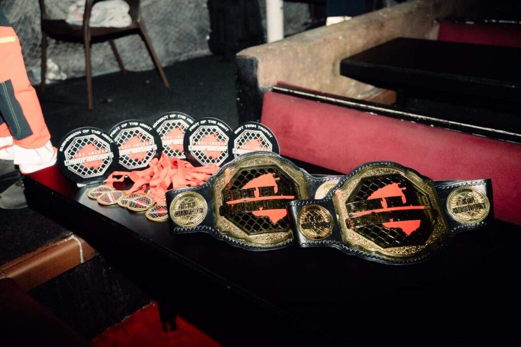 fight island championship belts on show